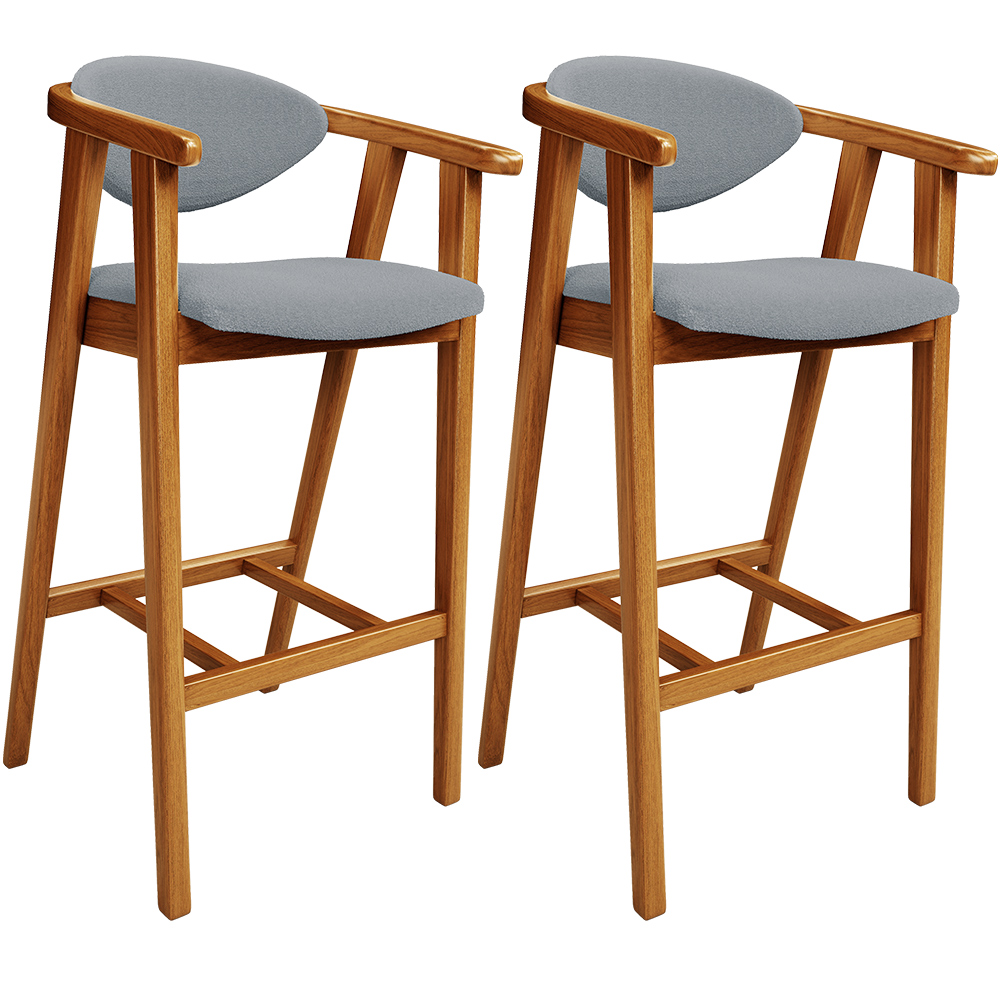 Kit 02 Banquetas Alta Para Cozinha Bancada Bar Sala de Jantar Fixa Cecília L02 Bouclê Cinza - Lyam