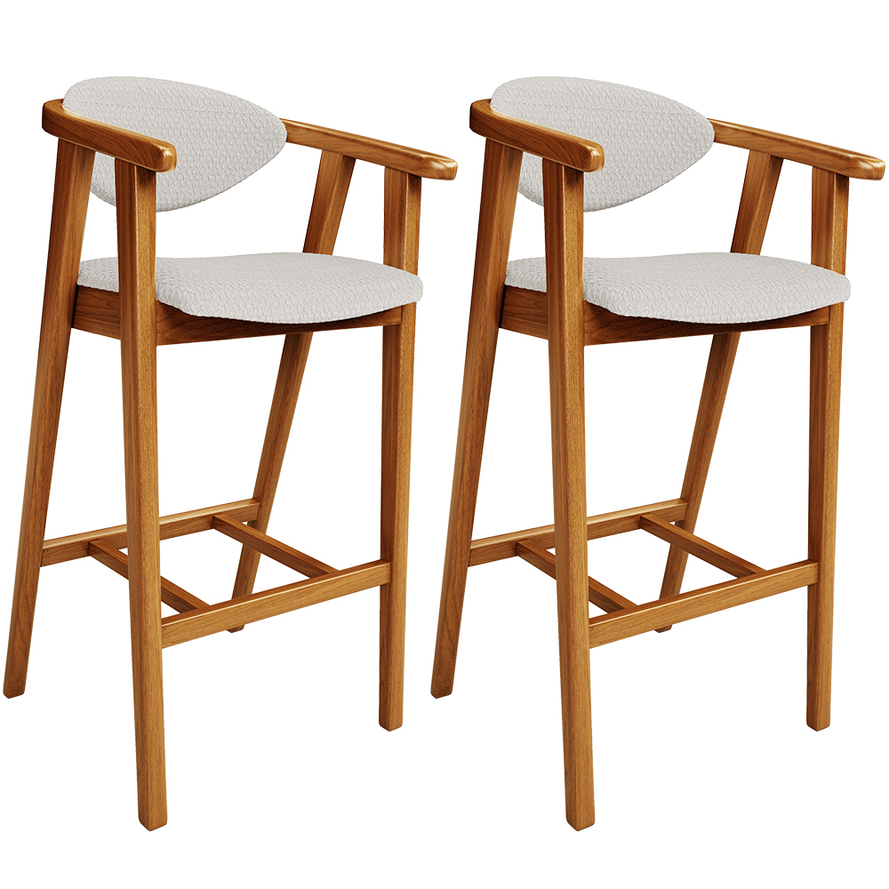 Kit 02 Banquetas Alta Para Cozinha Bancada Bar Sala de Jantar Fixa Cecília L02 Bouclê Cru - Lyam