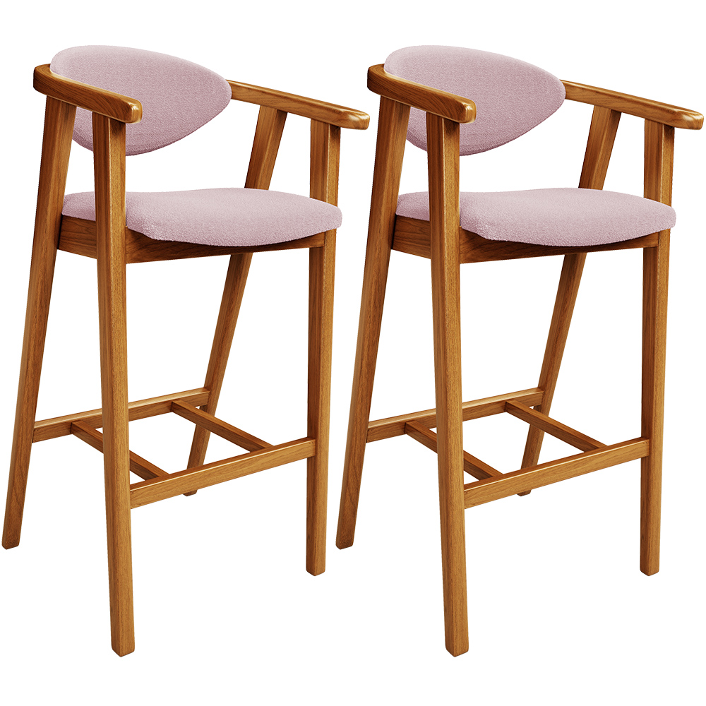 Kit 02 Banquetas Alta Para Cozinha Bancada Bar Sala de Jantar Fixa Cecília L02 Bouclê Rosê - Lyam