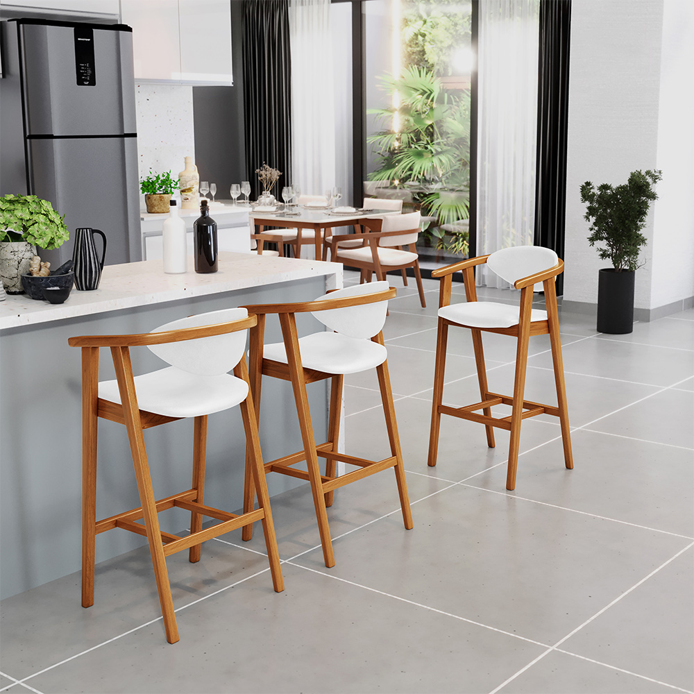 Kit 02 Banquetas Alta Para Cozinha Bancada Bar Sala de Jantar Fixa Cecília L02 Facto Branco - Lyam