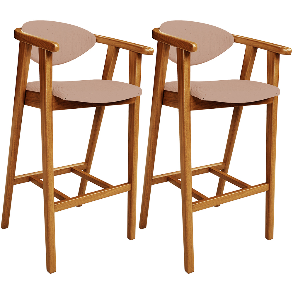 Kit 02 Banquetas Alta Para Cozinha Bancada Bar Sala de Jantar Fixa Cecília L02 Linho Rosê - Lyam