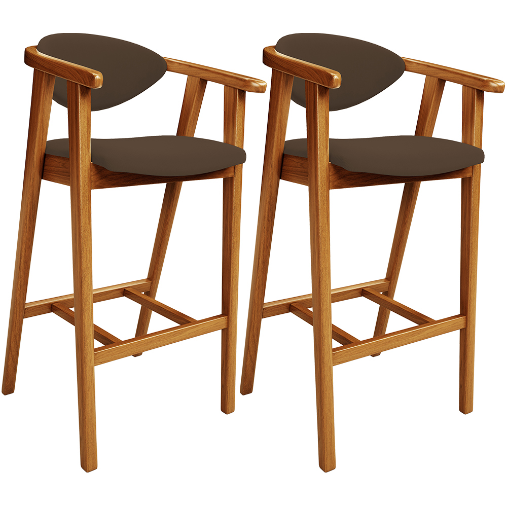 Kit 02 Banquetas Alta Para Cozinha Bancada Bar Sala de Jantar Fixa Cecília L02 Suede Marrom - Lyam