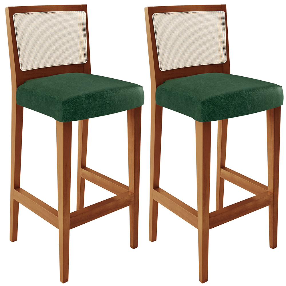 Kit 02 Banquetas Alta Para Cozinha Encosto em Tela Branco Zion L02 Facto Verde Musgo - Lyam Decor