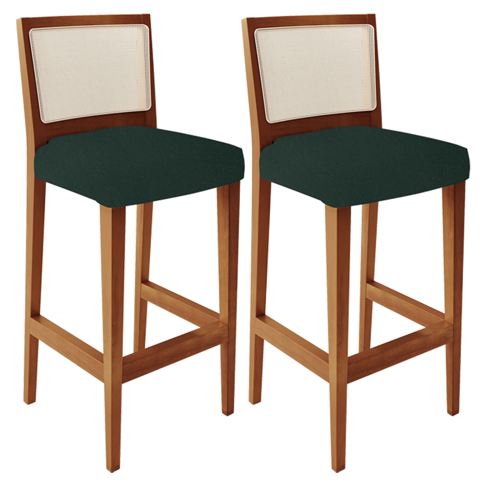 Kit 02 Banquetas Alta Para Cozinha Encosto em Tela Branco Zion L02 Linho Verde Musgo - Lyam Decor