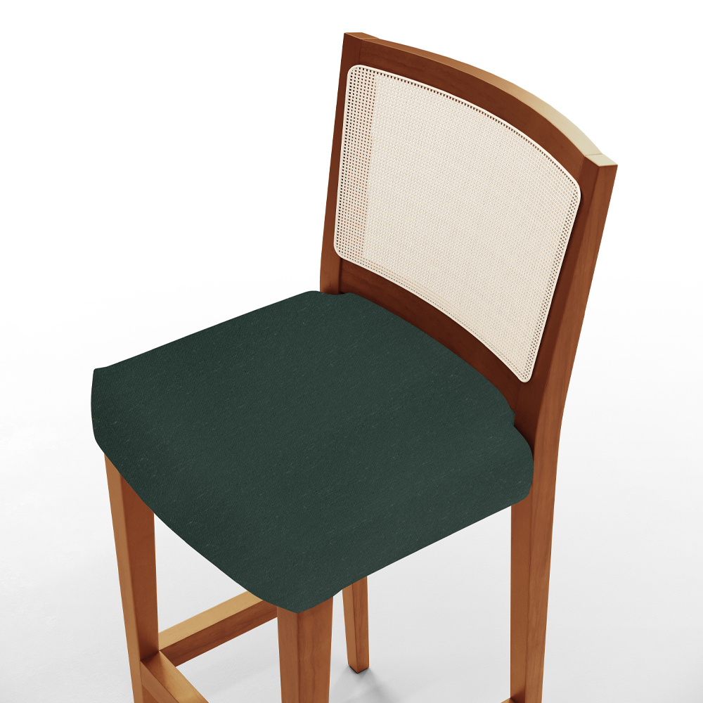 Kit 02 Banquetas Alta Para Cozinha Encosto em Tela Branco Zion L02 Linho Verde Musgo - Lyam Decor