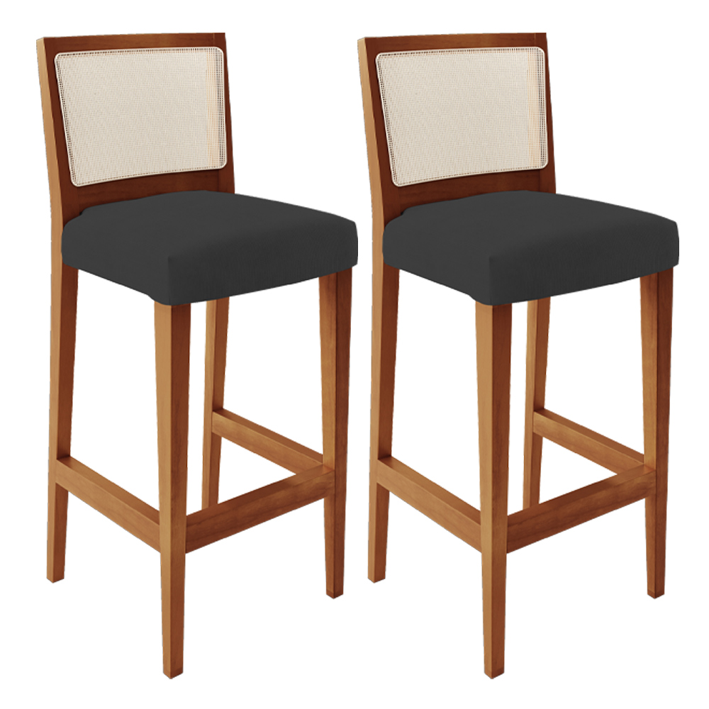 Kit 02 Banquetas Alta Para Cozinha Encosto em Tela Branco Zion L02 Suede Preto - Lyam Decor