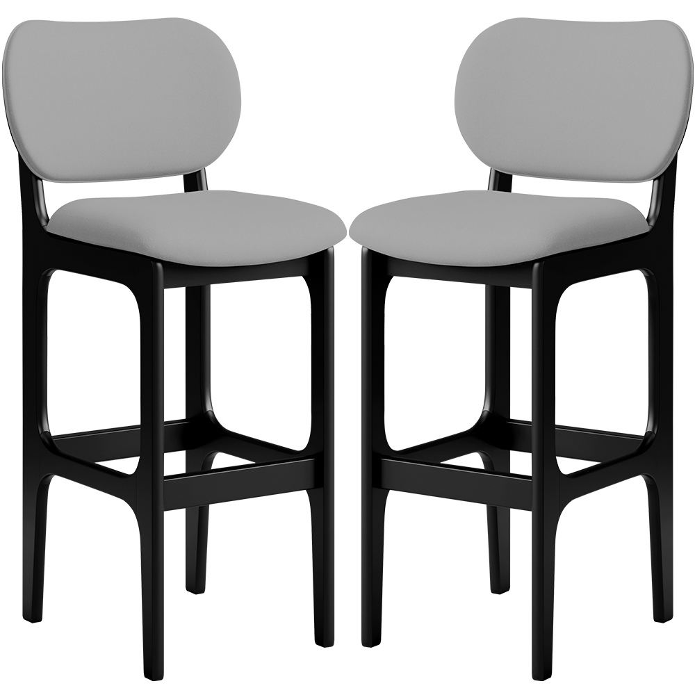 Kit 02 Banquetas Alta Para Cozinha Madeira Fixa Betta L02 Preto Facto Cinza - Lyam Decor
