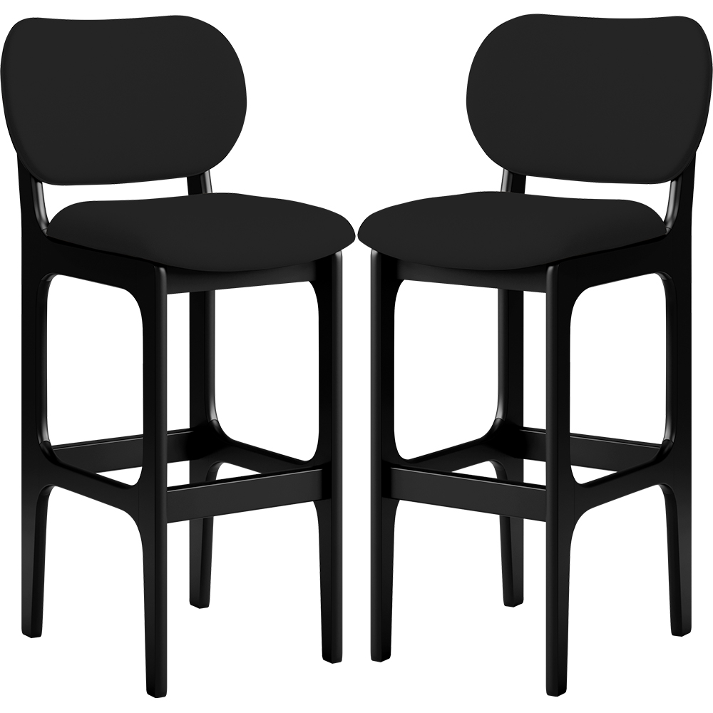 Kit 02 Banquetas Alta Para Cozinha Madeira Fixa Betta L02 Preto Facto Preto - Lyam Decor