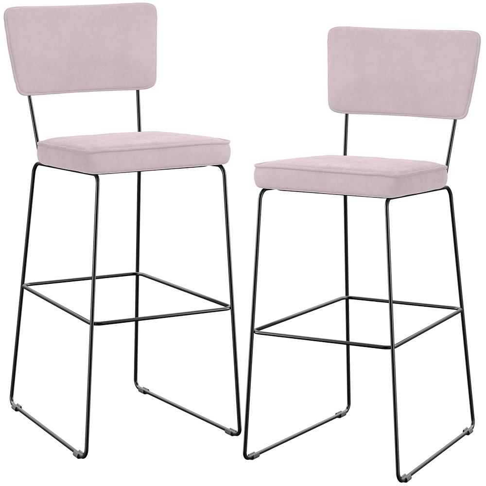 Kit 02 Banquetas Alta Para Cozinha Sala De Jantar Base Em Aço Allana L02 Suede Rosê - Lyam Decor