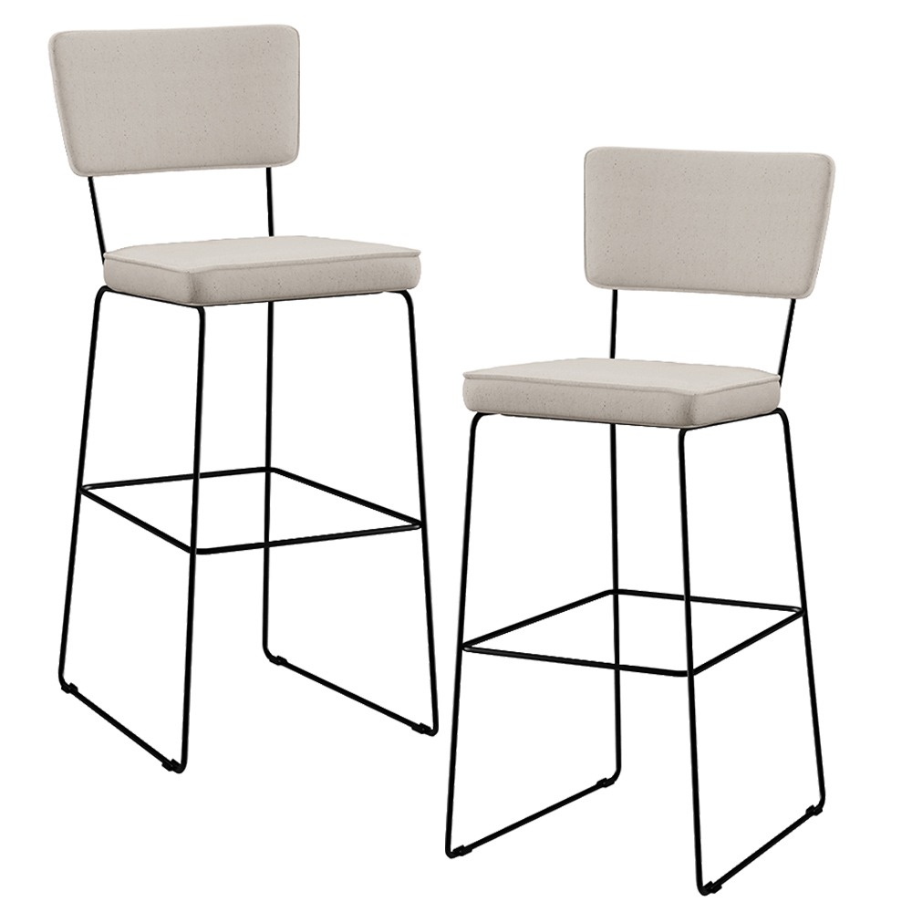 Kit 02 Banquetas Alta Para Cozinha Sala De Jantar Base em Aço Fixa Allana L02 Linho Cru - Lyam Decor