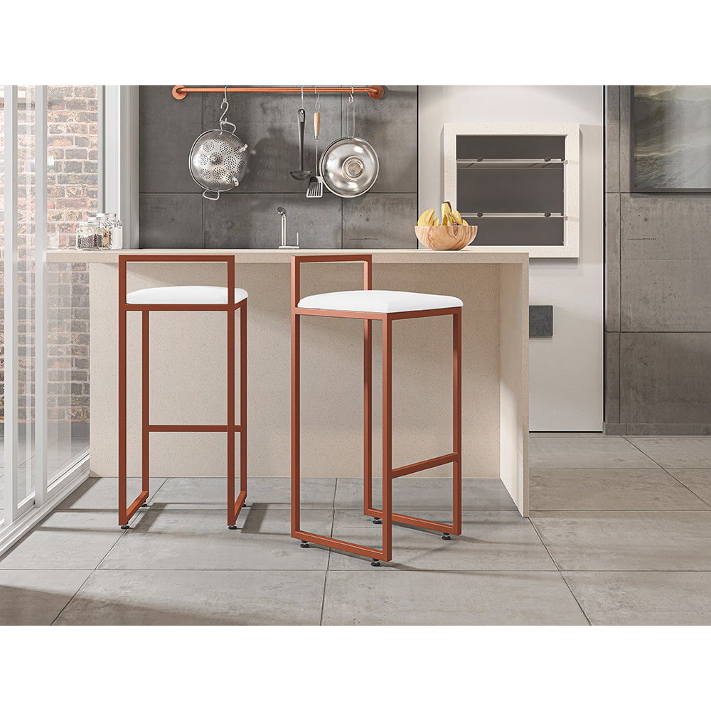 Kit 02 Banquetas Alta Para Cozinha Sala De Jantar Hanna L02 Bronze Corano Branco - Lyam Decor