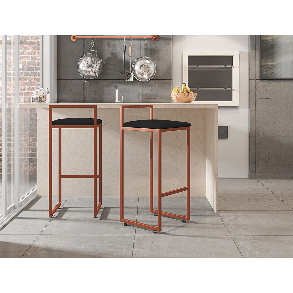 Kit 02 Banquetas Alta Para Cozinha Sala De Jantar Hanna L02 Bronze Corano Preto - Lyam Decor