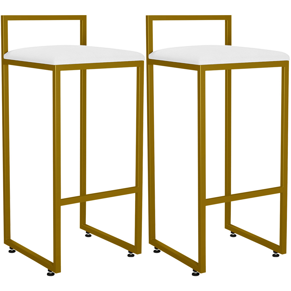 Kit 02 Banquetas Alta Para Cozinha Sala De Jantar Hanna L02 Dourado Corano Branco - Lyam Decor