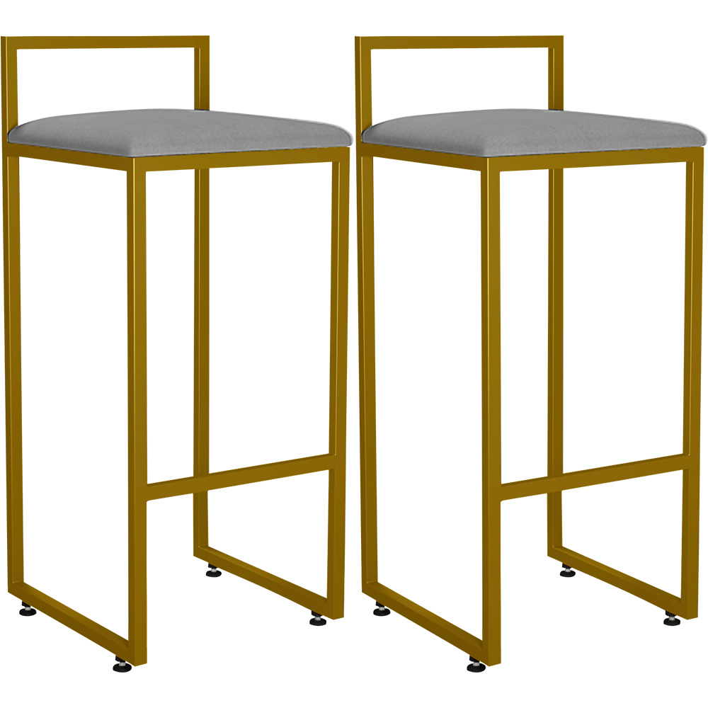 Kit 02 Banquetas Alta Para Cozinha Sala De Jantar Hanna L02 Dourado Corano Cinza - Lyam Decor