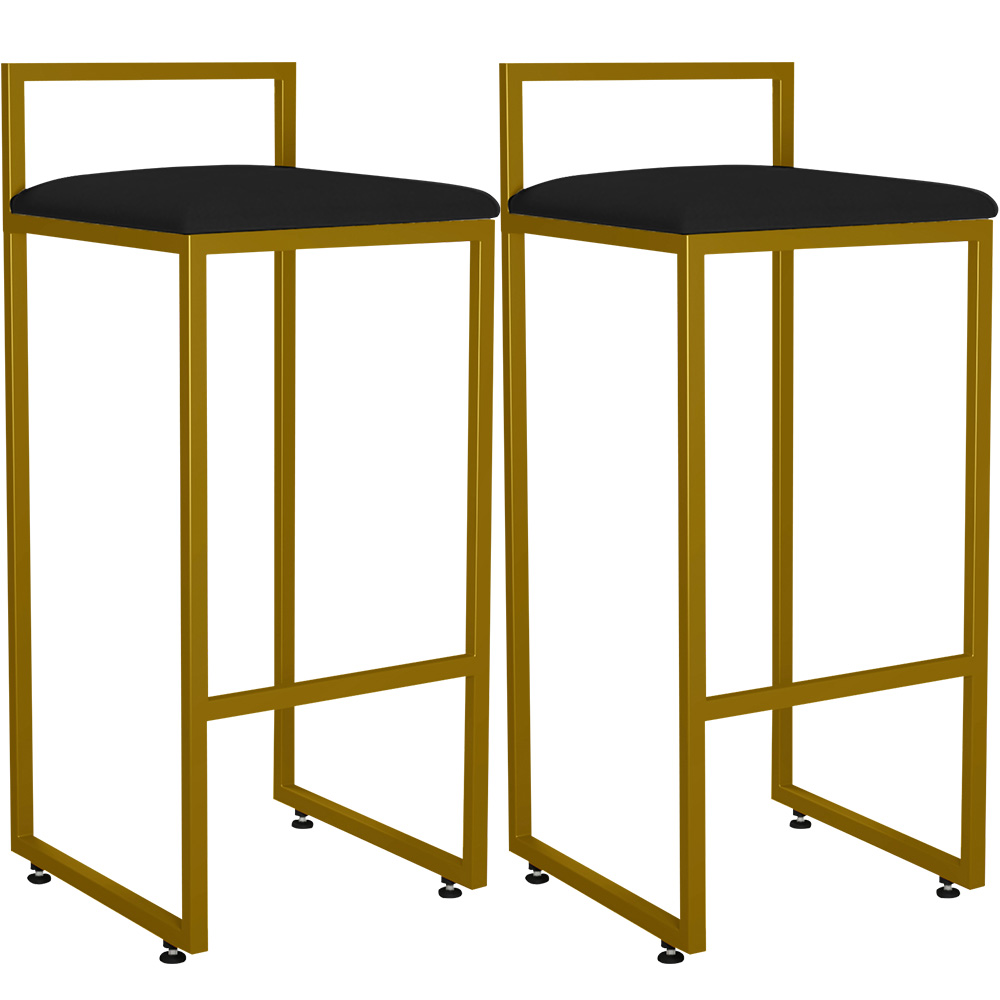 Kit 02 Banquetas Alta Para Cozinha Sala De Jantar Hanna L02 Dourado Corano Preto - Lyam Decor