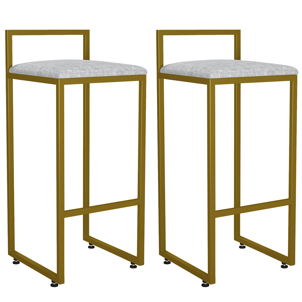 Kit 02 Banquetas Alta Para Cozinha Sala De Jantar Hanna L02 Dourado Linho Cru - Lyam Decor