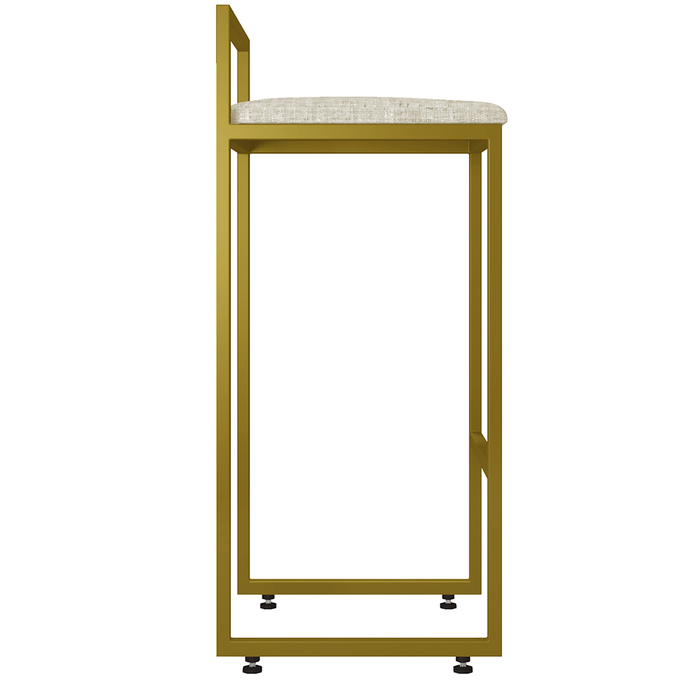Kit 02 Banquetas Alta Para Cozinha Sala De Jantar Hanna L02 Dourado Linho Cru - Lyam Decor