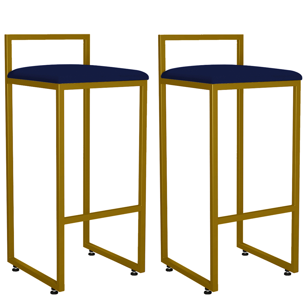 Kit 02 Banquetas Alta Para Cozinha Sala De Jantar Hanna L02 Dourado Suede Azul Marinho - Lyam Decor
