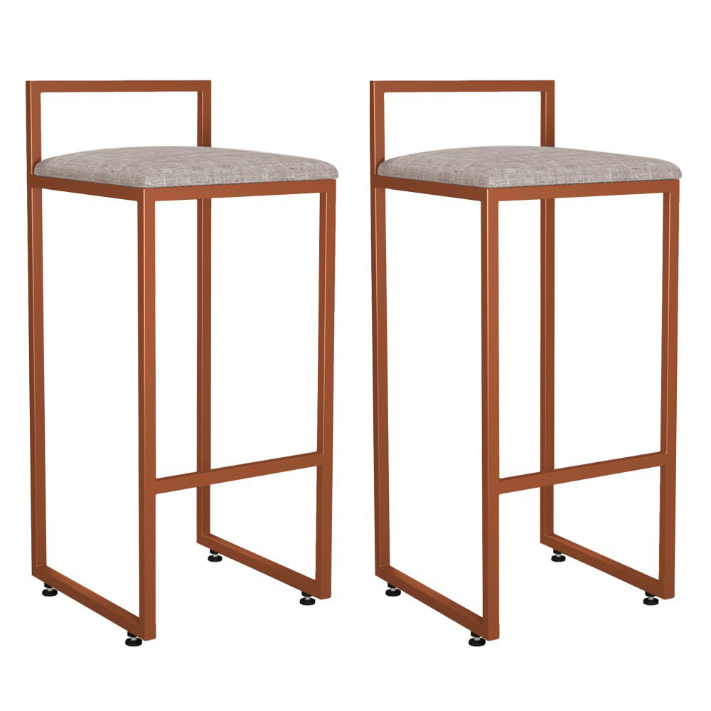 Kit 02 Banquetas Alta Para Cozinha Sala de Jantar Hanna L02 Bronze Linho Bege - Lyam Decor
