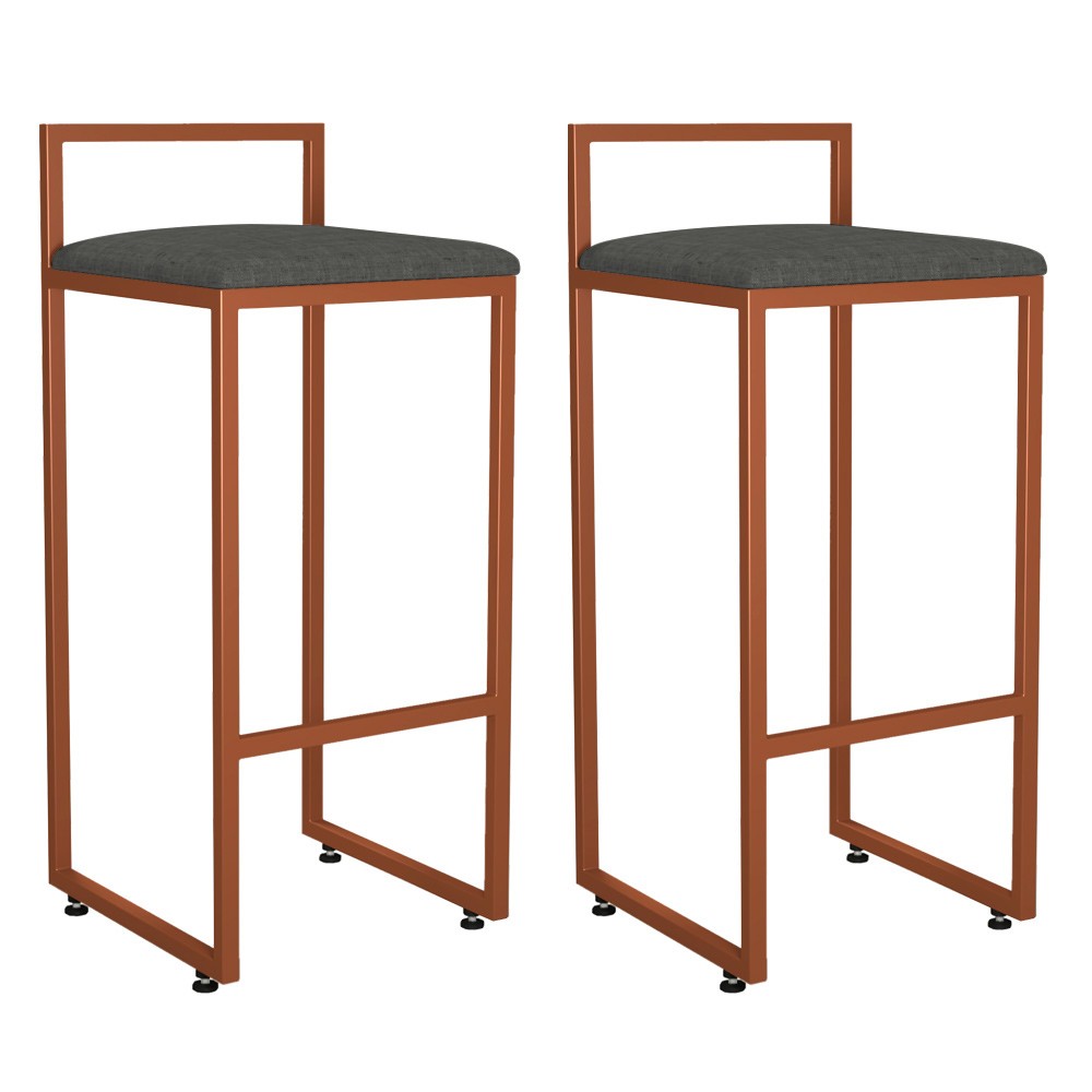 Kit 02 Banquetas Alta Para Cozinha Sala de Jantar Hanna L02 Bronze Linho Chumbo - Lyam Decor