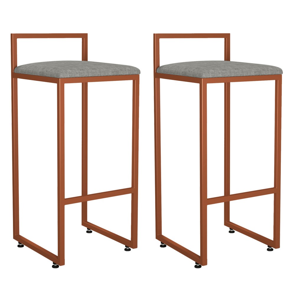 Kit 02 Banquetas Alta Para Cozinha Sala de Jantar Hanna L02 Bronze Linho Cinza Escuro - Lyam Decor