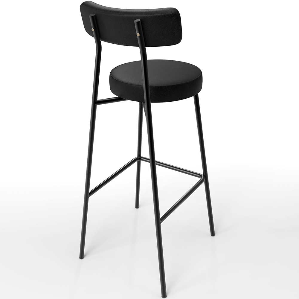 Kit 02 Banquetas Altas Bar Sala De Jantar Estrutura Em Aço Milão F01 Couríssimo Preto - Lyam Decor