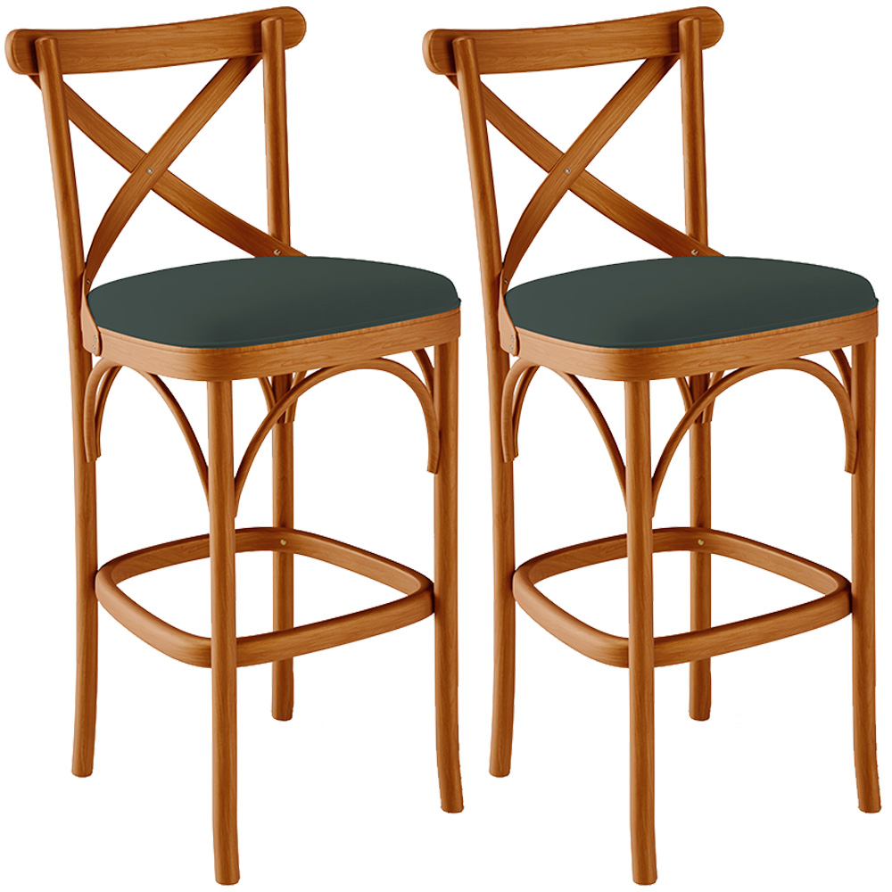 Kit 02 Banquetas Altas Cozinha Bancada Bar Sala Jantar Estofada Ávila L02 Suede Verde Musgo - Lyam