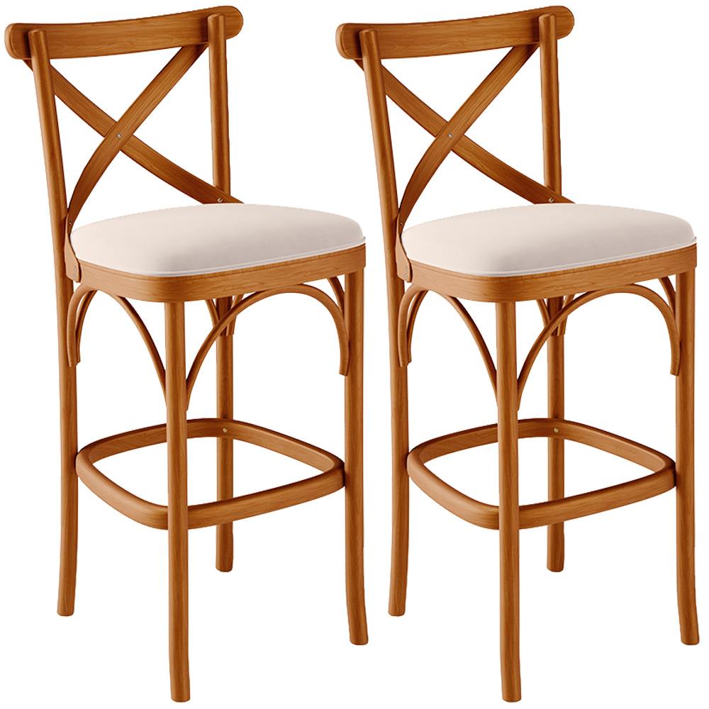 Kit 02 Banquetas Altas Cozinha Bancada Bar Sala de Jantar Estofada Ávila L02 Suede Bege - Lyam