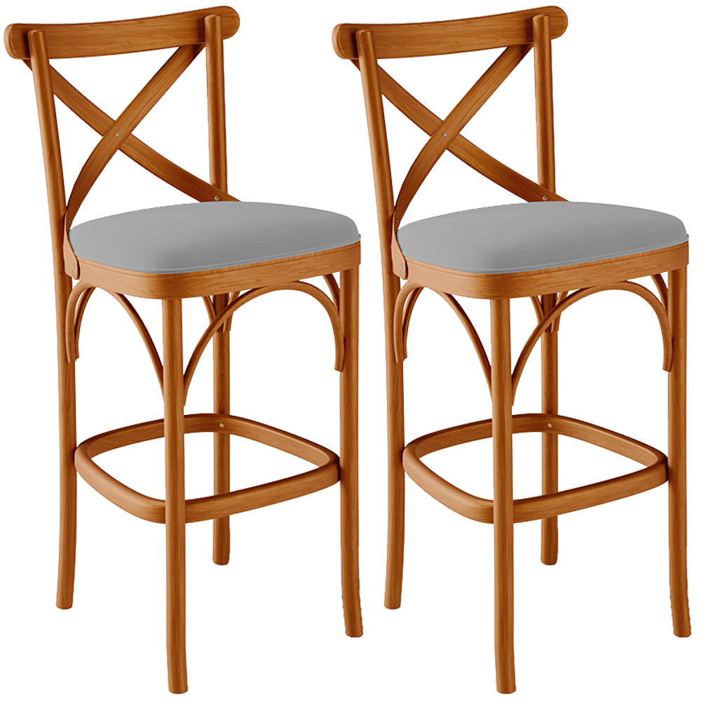 Kit 02 Banquetas Altas Cozinha Bancada Bar Sala de Jantar Estofada Ávila L02 Suede Cinza - Lyam