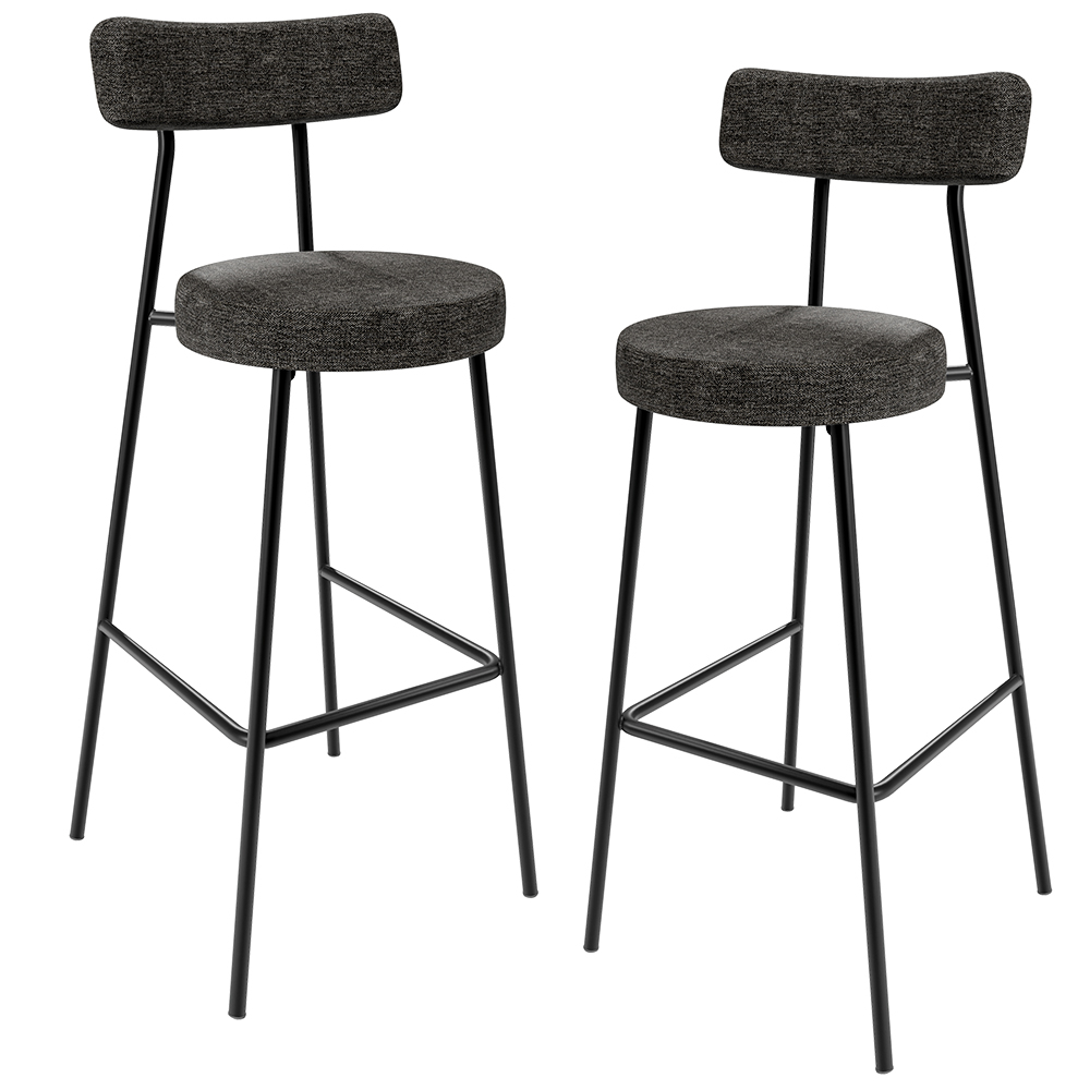 Kit 02 Banquetas Altas Cozinha Sala De Jantar Estrutura Em Aço Milão L02 Linho Chumbo - Lyam Decor