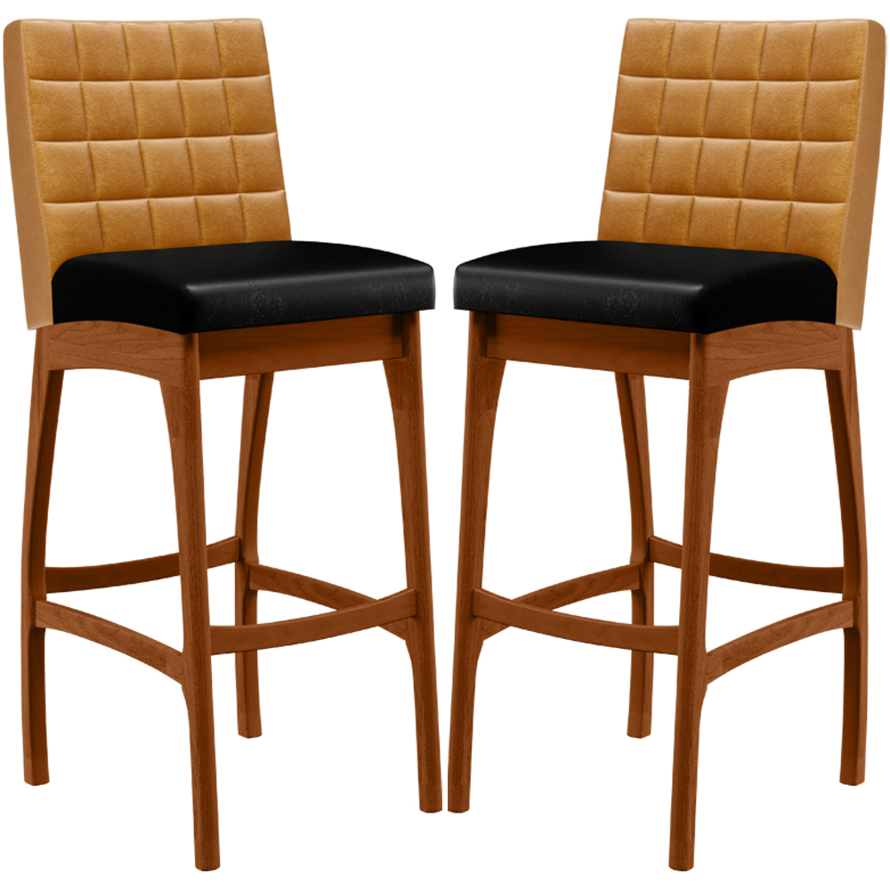 Kit 02 Banquetas Altas Cozinha Sala Jantar Fixa Mila L02 Couríssimo Whisky Couríssimo Preto - Lyam Decor
