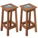 Kit 02 Banquetas Altas De Madeira Maciça Pinus Com Cerâmica Vintage Rústica W02 Imbuia - Lyam Decor