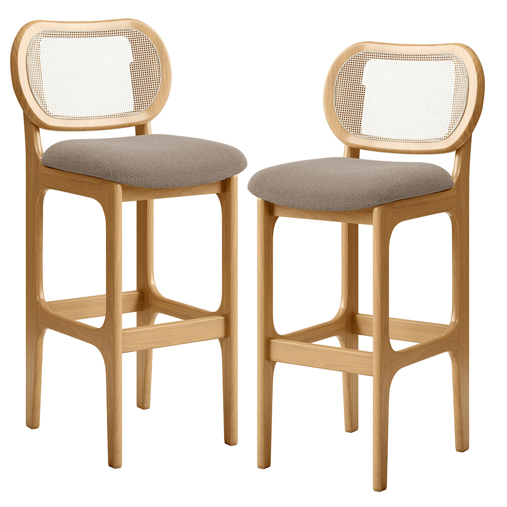 Kit 02 Banquetas Altas Para Cozinha Bancada Sala Tela Betta Fixa L02 Bouclê Bege - Lyam