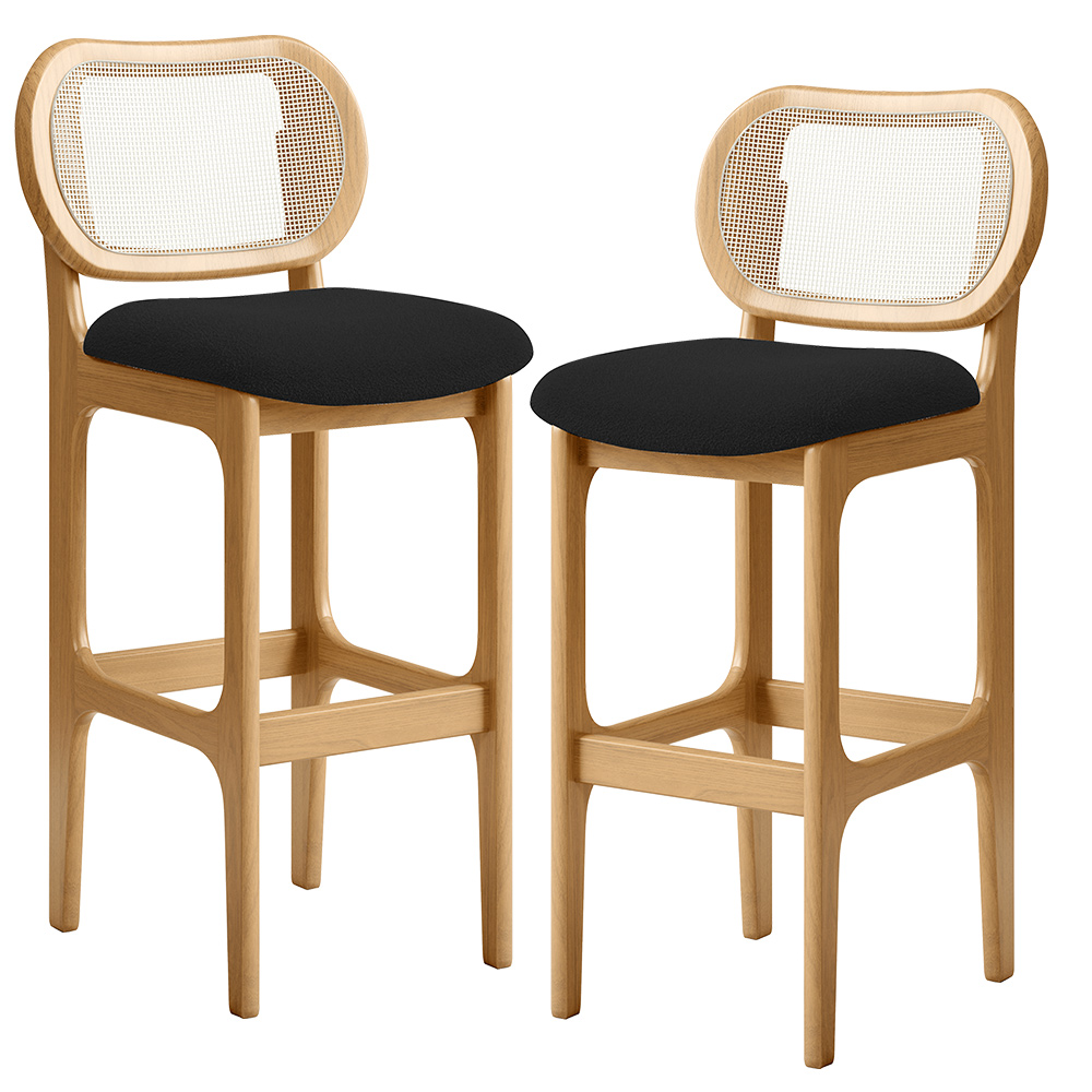 Kit 02 Banquetas Altas Para Cozinha Bancada Sala Tela Betta Fixa L02 Bouclê Preto - Lyam
