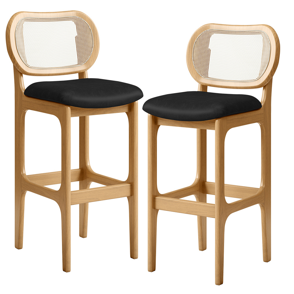 Kit 02 Banquetas Altas Para Cozinha Bancada Sala Tela Betta Fixa L02 Couríssimo Preto - Lyam