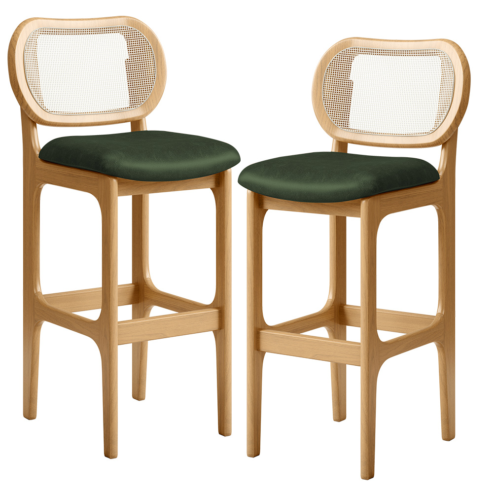 Kit 02 Banquetas Altas Para Cozinha Bancada Sala Tela Betta Fixa L02 Couríssimo Verde Musgo - Lyam