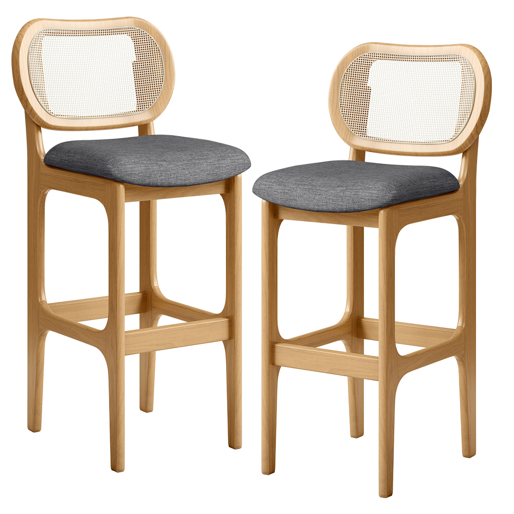 Kit 02 Banquetas Altas Para Cozinha Bancada Sala Tela Betta Fixa L02 Linho Cinza Escuro - Lyam