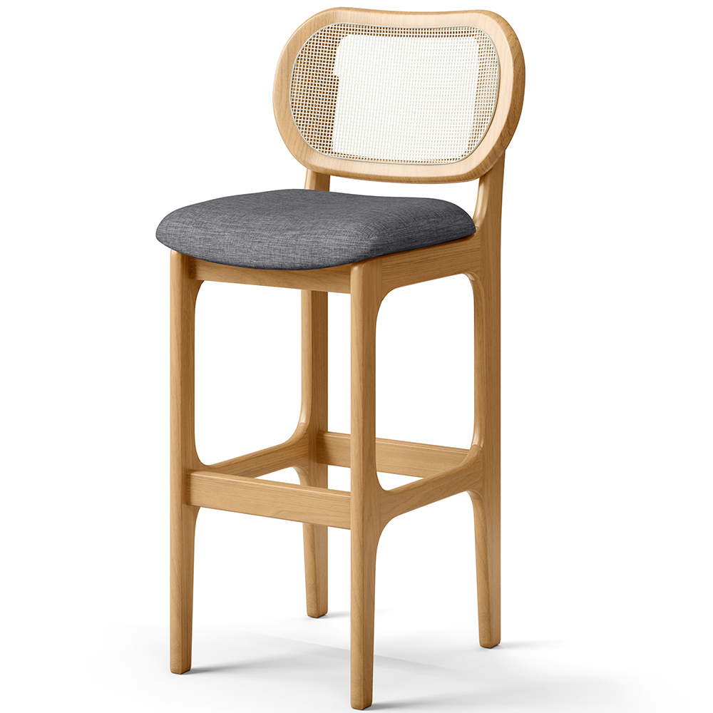 Kit 02 Banquetas Altas Para Cozinha Bancada Sala Tela Betta Fixa L02 Linho Cinza Escuro - Lyam