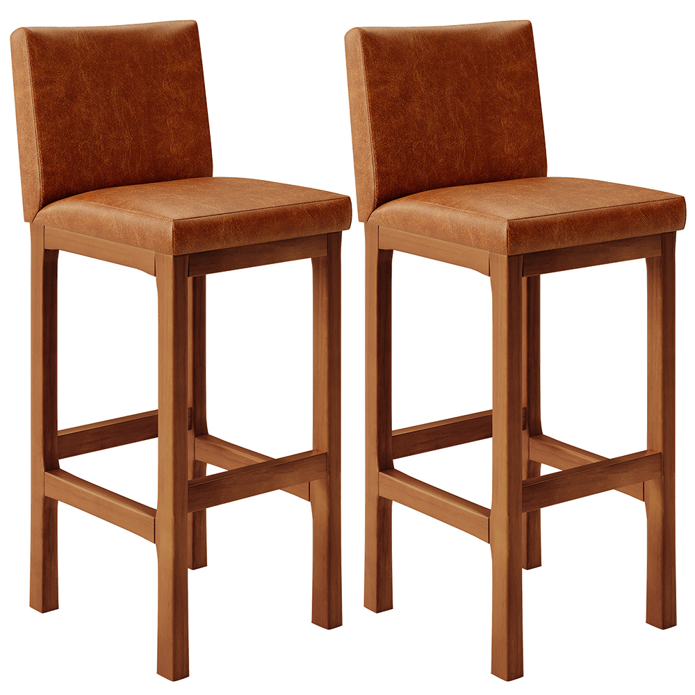 Kit 02 Banquetas Altas Para Cozinha Sala De Jantar Fixa Alya L02 Couríssimo Camel - Lyam Decor