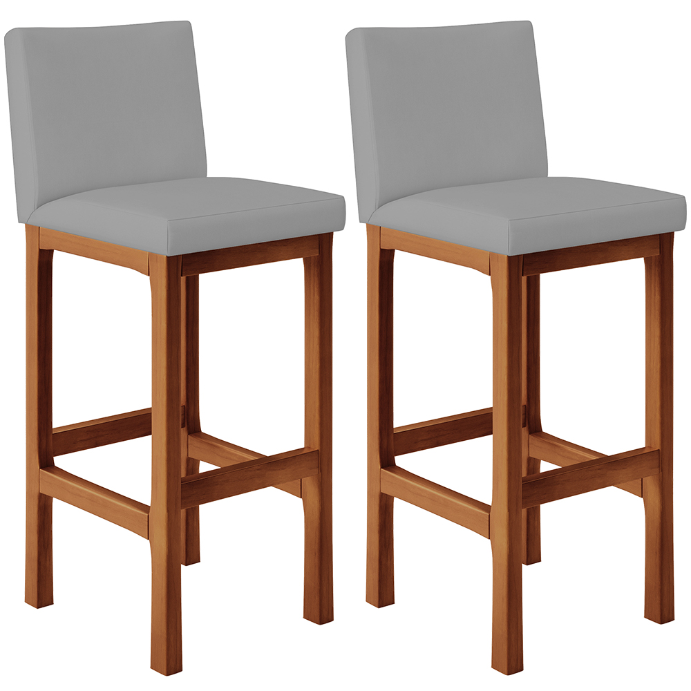 Kit 02 Banquetas Altas Para Cozinha Sala De Jantar Fixa Alya L02 Facto Cinza - Lyam Decor