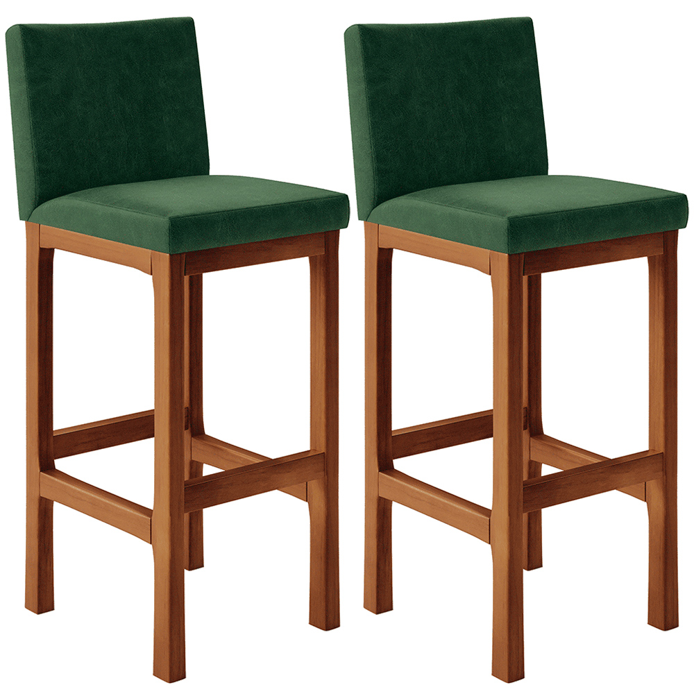 Kit 02 Banquetas Altas Para Cozinha Sala De Jantar Fixa Alya L02 Facto Verde Musgo - Lyam Decor