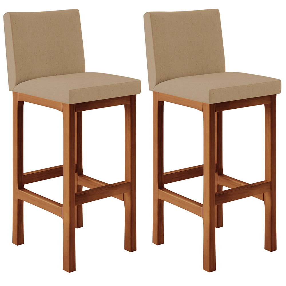 Kit 02 Banquetas Altas Para Cozinha Sala De Jantar Fixa Alya L02 Linho Bege Escuro - Lyam Decor