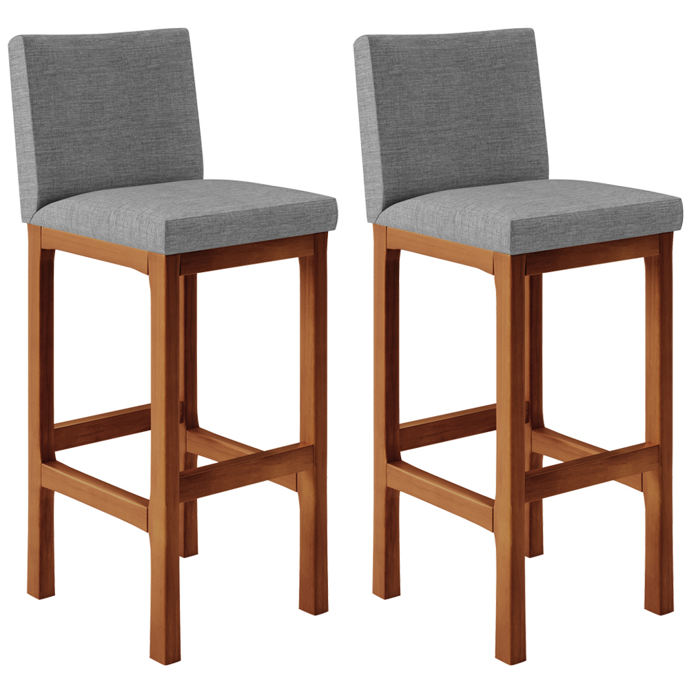 Kit 02 Banquetas Altas Para Cozinha Sala De Jantar Fixa Alya L02 Linho Cinza Escuro - Lyam Decor