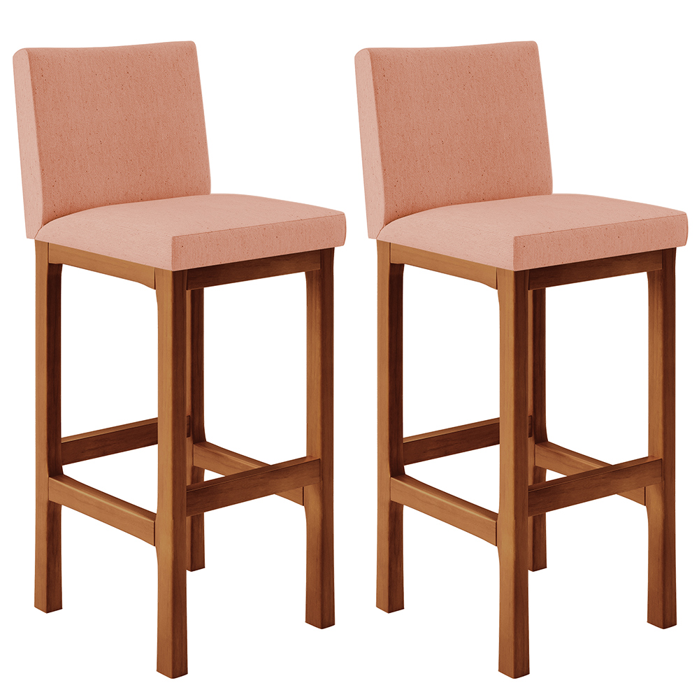 Kit 02 Banquetas Altas Para Cozinha Sala De Jantar Fixa Alya L02 Linho Rosê - Lyam Decor