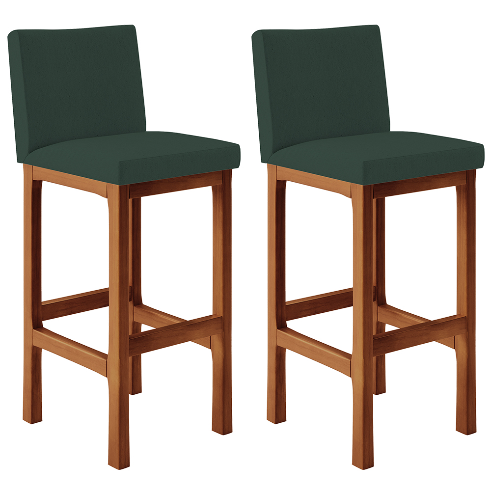 Kit 02 Banquetas Altas Para Cozinha Sala De Jantar Fixa Alya L02 Linho Verde Musgo - Lyam Decor