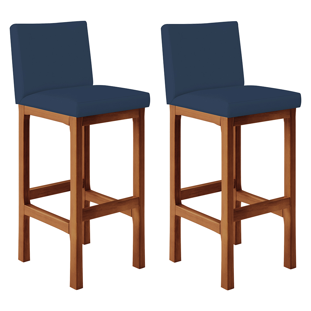 Kit 02 Banquetas Altas Para Cozinha Sala De Jantar Fixa Alya L02 Suede Azul Marinho - Lyam Decor