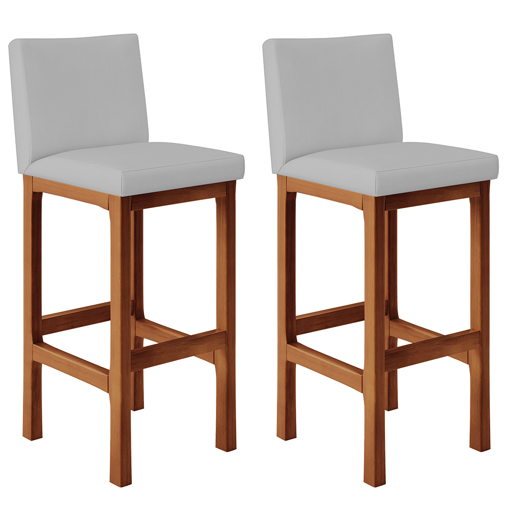 Kit 02 Banquetas Altas Para Cozinha Sala De Jantar Fixa Alya L02 Suede Cinza - Lyam Decor