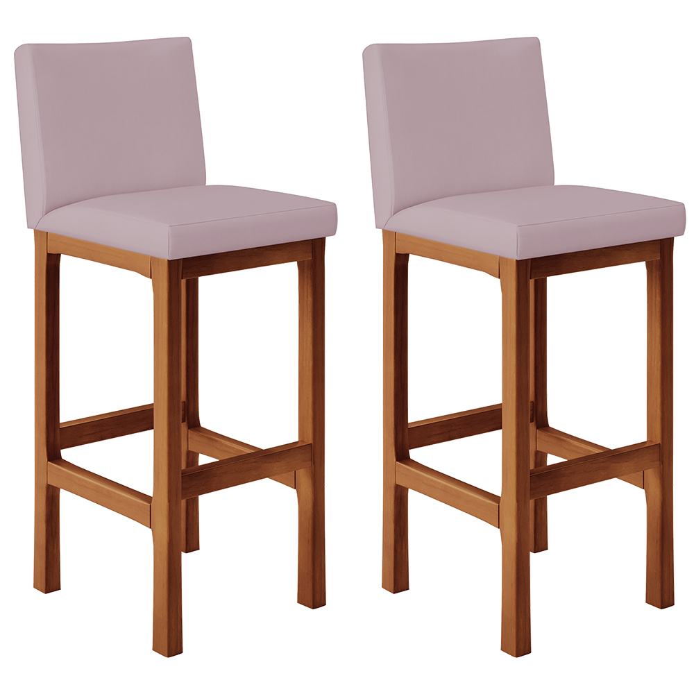 Kit 02 Banquetas Altas Para Cozinha Sala De Jantar Fixa Alya L02 Suede Rosê - Lyam Decor