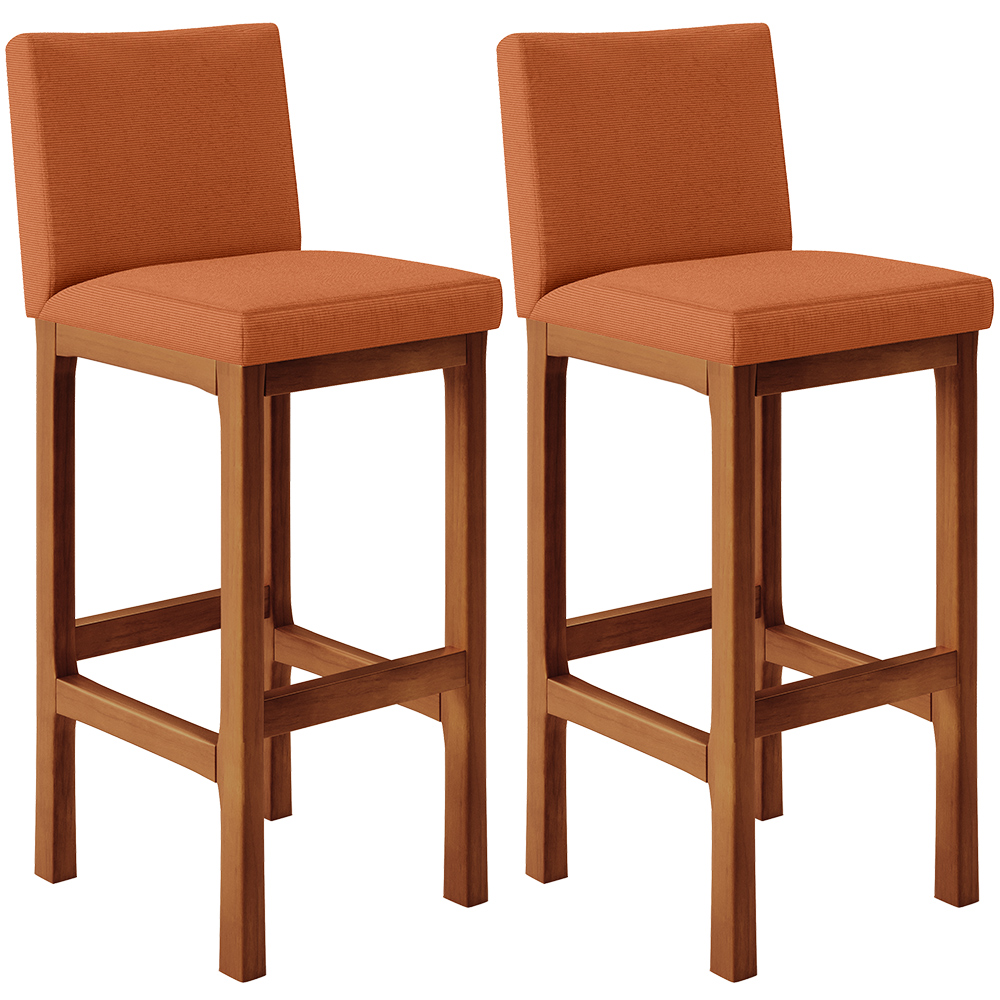 Kit 02 Banquetas Altas Para Cozinha Sala De Jantar Fixa Alya L02 Tecido Terracota - Lyam Decor