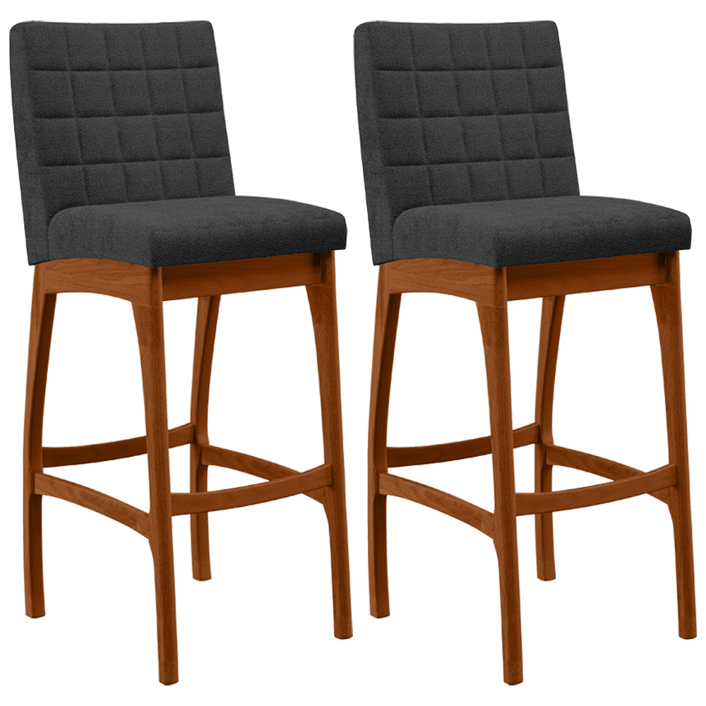 Kit 02 Banquetas Altas Para Cozinha Sala De Jantar Fixa Mila L02 Bouclê Preto - Lyam Decor